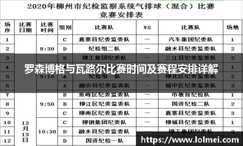 罗森博格与瓦路尔比赛时间及赛程安排详解